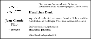 Traueranzeige von Jean-Claude Pillot von vrm-trauer