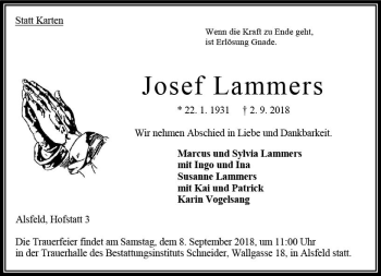 Traueranzeige von Josef Lammers von VRM Trauer