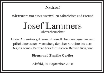 Traueranzeige von Josef Lammers von VRM Trauer
