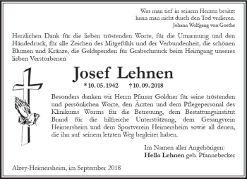 Traueranzeige von Josef Lehnen von vrm-trauer