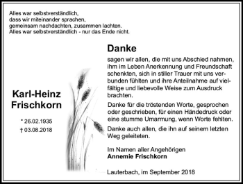 Traueranzeige von Karl-Heinz Frischkorn von VRM Trauer