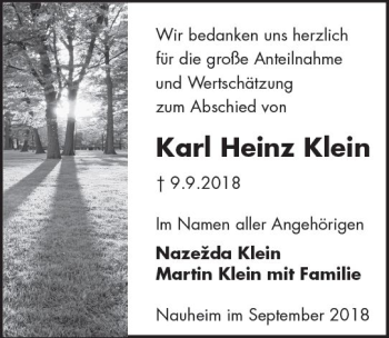 Traueranzeige von Karl-Heinz Klein von vrm-trauer