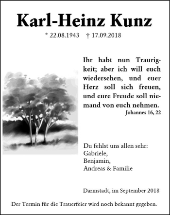 Traueranzeige von Karl-Heinz Kunz von vrm-trauer