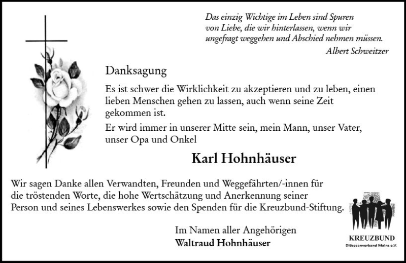  Traueranzeige für Karl Hohnhäuser vom 22.09.2018 aus vrm-trauer