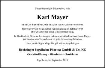 Traueranzeige von Karl Mayer von vrm-trauer
