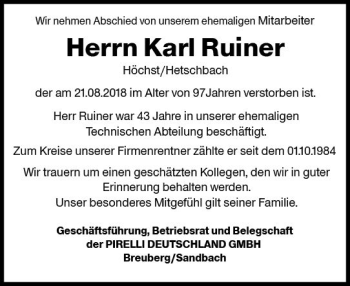 Traueranzeige von Karl Ruiner von vrm-trauer