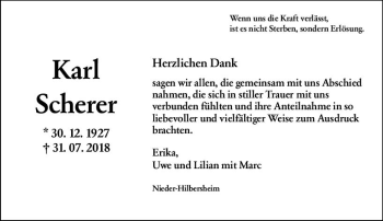 Traueranzeige von Karl Scherer von vrm-trauer