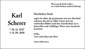 Traueranzeige von Karl Scherer von vrm-trauer