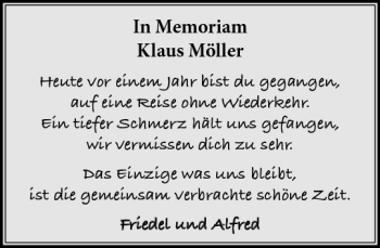 Traueranzeige von Klaus Möller von VRM Trauer