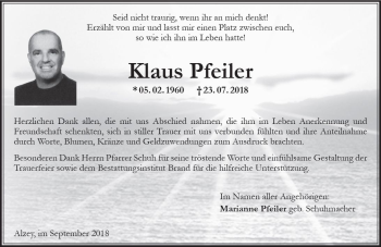 Traueranzeige von Klaus Pfeiler von vrm-trauer
