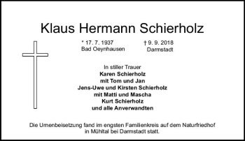 Traueranzeige von Klaus Hermann Schierholz von vrm-trauer