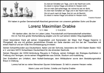 Traueranzeige von Lorenz Maximilian Drabke von vrm-trauer