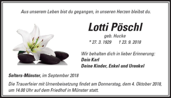 Traueranzeige von Lotti Pöschl von  Camberger Anzeiger