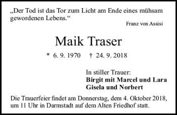 Traueranzeige von Maik Traser von vrm-trauer