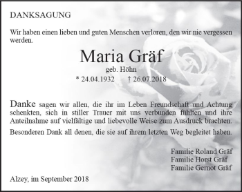 Traueranzeige von Maria Gräf von vrm-trauer