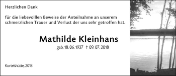 Traueranzeige von Mathilde Kleinhans von vrm-trauer
