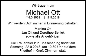 Traueranzeige von Michael Ott von vrm-trauer