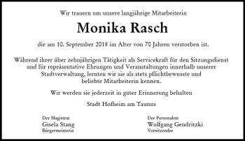 Traueranzeige von Monika Rasch von vrm-trauer