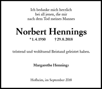 Traueranzeige von Norbert Hennings von vrm-trauer