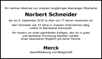 Traueranzeige von Norbert Schneider von vrm-trauer