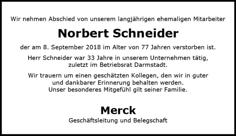  Traueranzeige für Norbert Schneider vom 29.09.2018 aus vrm-trauer