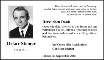 Traueranzeige von Oskar Steiner von vrm-trauer