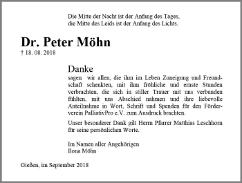 Traueranzeige von Peter Möhn von  Gießener Anzeiger