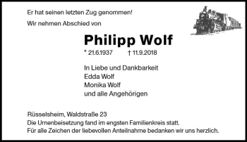 Traueranzeige von Philipp Wolf von vrm-trauer