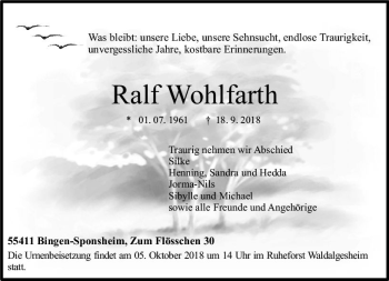 Traueranzeige von Ralf Wohlfarth von vrm-trauer