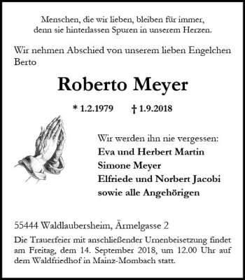 Traueranzeige von Roberto Meyer von vrm-trauer