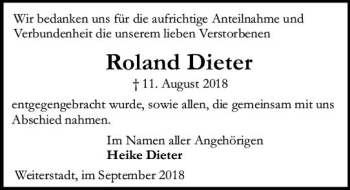 Traueranzeige von Roland Dieter von vrm-trauer