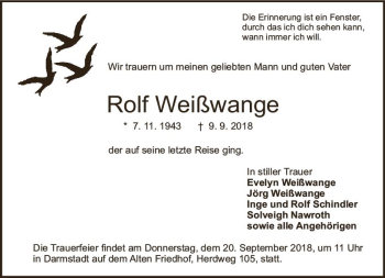 Traueranzeige von Rolf Weißwange von vrm-trauer