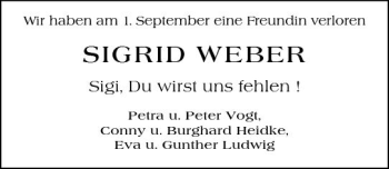 Traueranzeige von Sigrid Weber von vrm-trauer