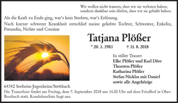 Traueranzeige von Tatjana Plößer von vrm-trauer