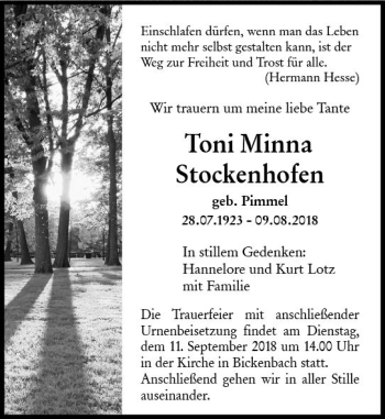 Traueranzeige von Toni Minna Stockenhofen von vrm-trauer