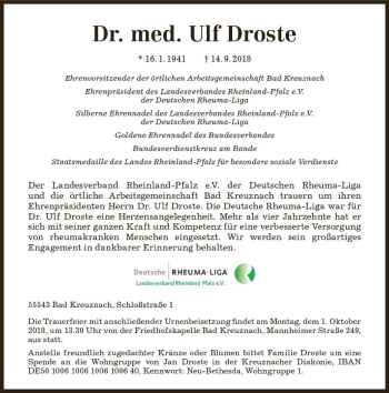 Traueranzeige von Ulf Droste von vrm-trauer