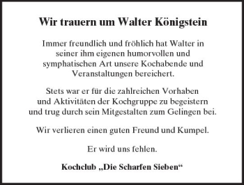 Traueranzeige von Walter Königstein von  Camberger Anzeiger