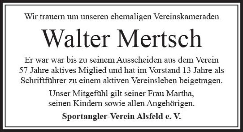  Traueranzeige für Walter Mertsch vom 15.09.2018 aus VRM Trauer