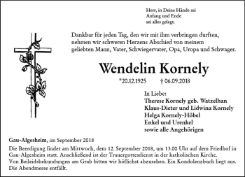 Traueranzeige von Wendelin Kornely von vrm-trauer