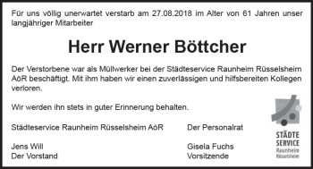 Traueranzeige von Werner Böttcher von vrm-trauer