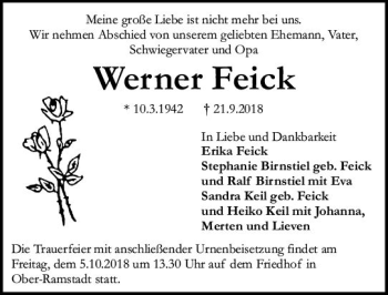 Traueranzeige von Werner Feick von vrm-trauer