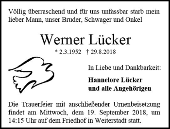 Traueranzeige von Werner Lücker von vrm-trauer