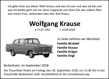 Traueranzeige von Wolfgang Krause von vrm-trauer