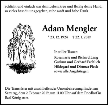 Traueranzeige von Adam Mengler von vrm-trauer