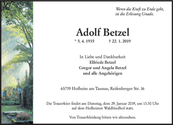 Traueranzeige von Adolf Betzel von vrm-trauer