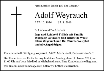 Traueranzeige von Adolf Weyrauch von vrm-trauer