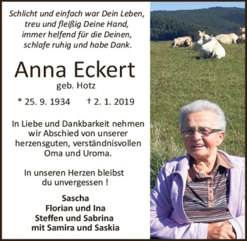 Traueranzeige von Anna Eckert von vrm-trauer