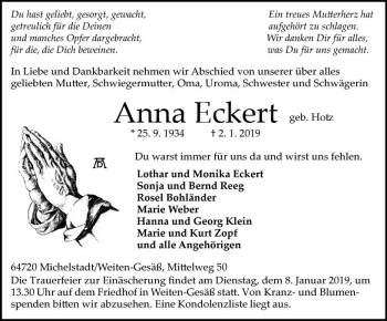 Traueranzeige von Anna Eckert von vrm-trauer