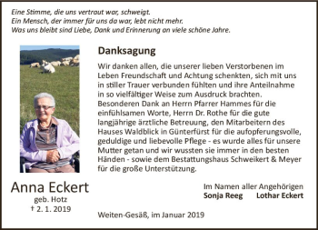 Traueranzeige von Anna Eckert von vrm-trauer