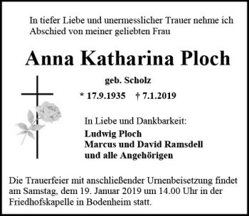 Traueranzeige von Anna Katharina Ploch von vrm-trauer